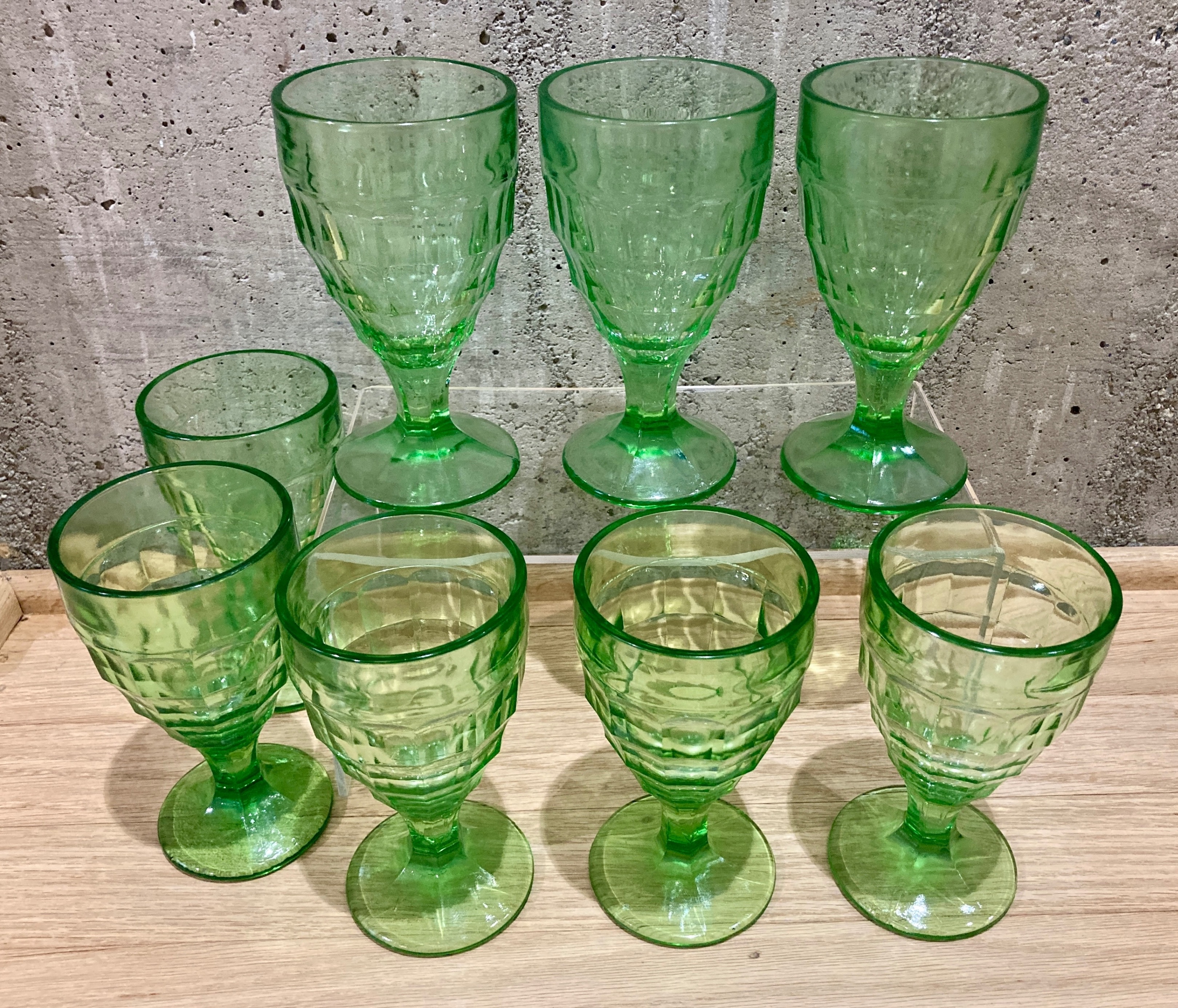 VTG Hazel Atlas Colonial Block Goblets Green Depression Glass