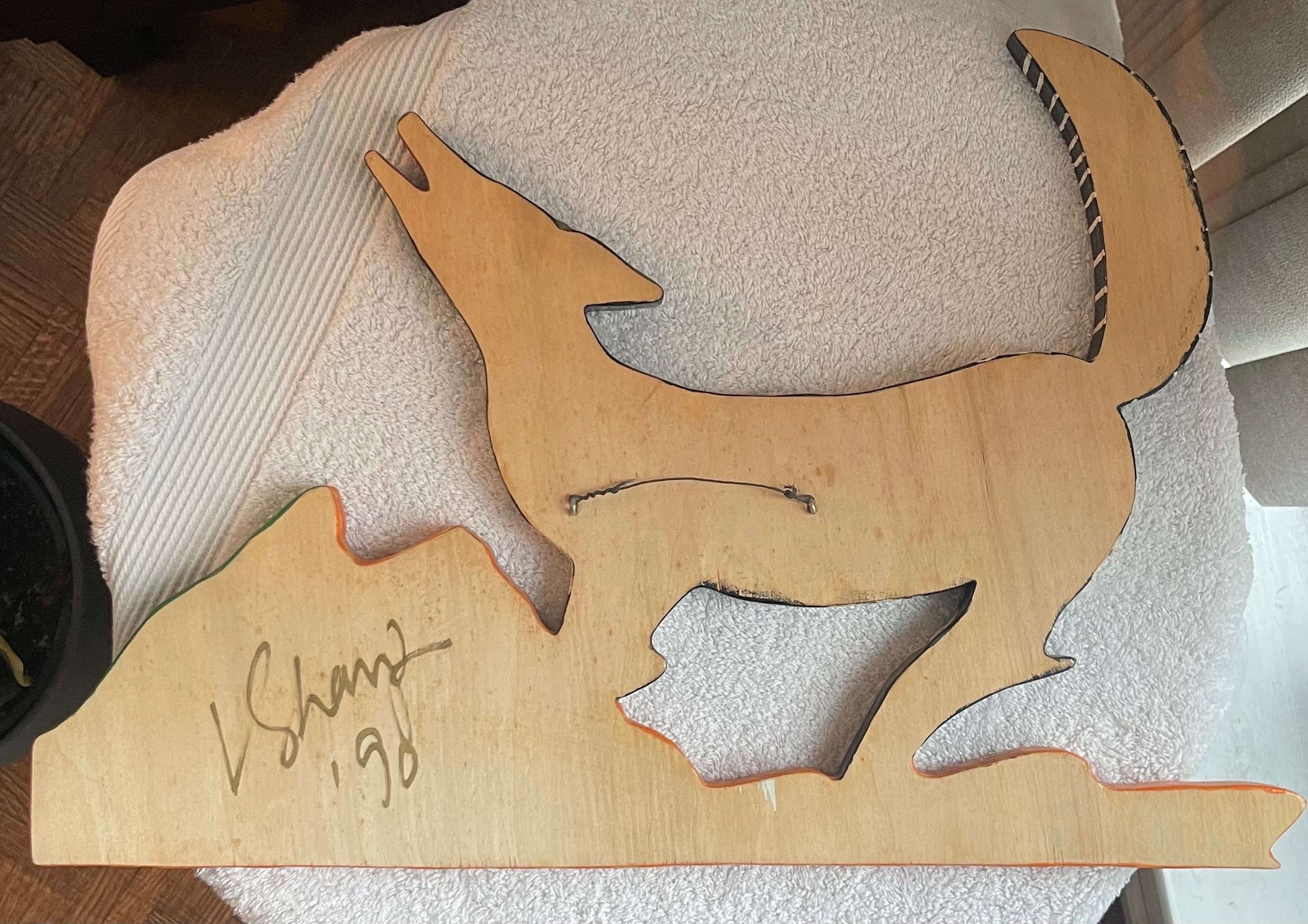 Large (19") Signed 1990 Wood Folk Art — "Wolf & Moon" - photo 3