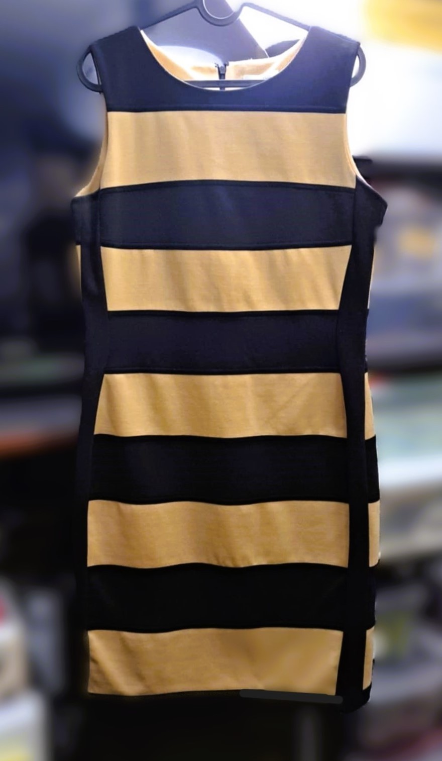 Authentic Calvin Klein Beige & Black Striped Sleeveless Dress