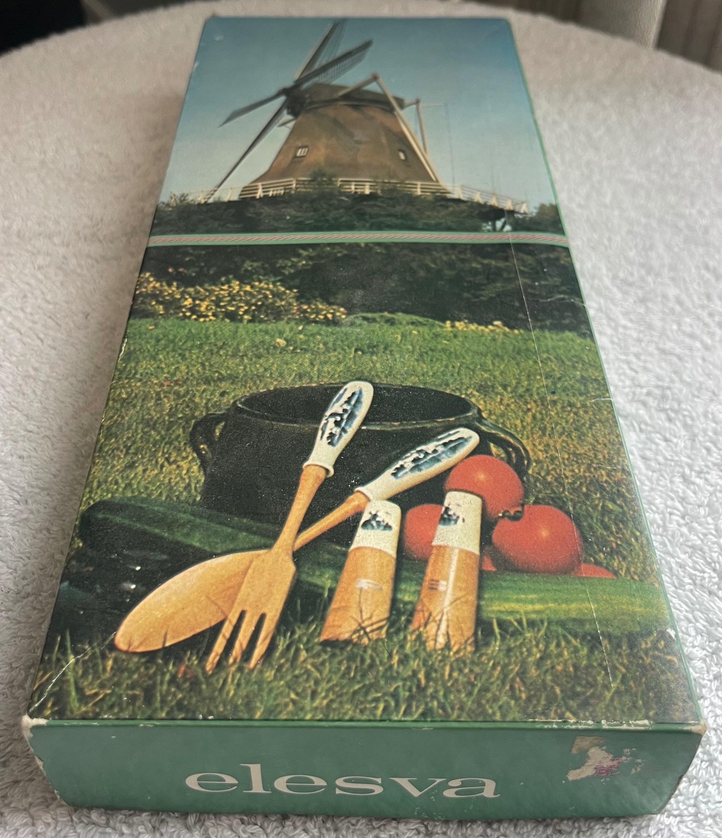 Vintage 4-Pc Elesva Windmill Salad Server Set (Boxed) - photo 4