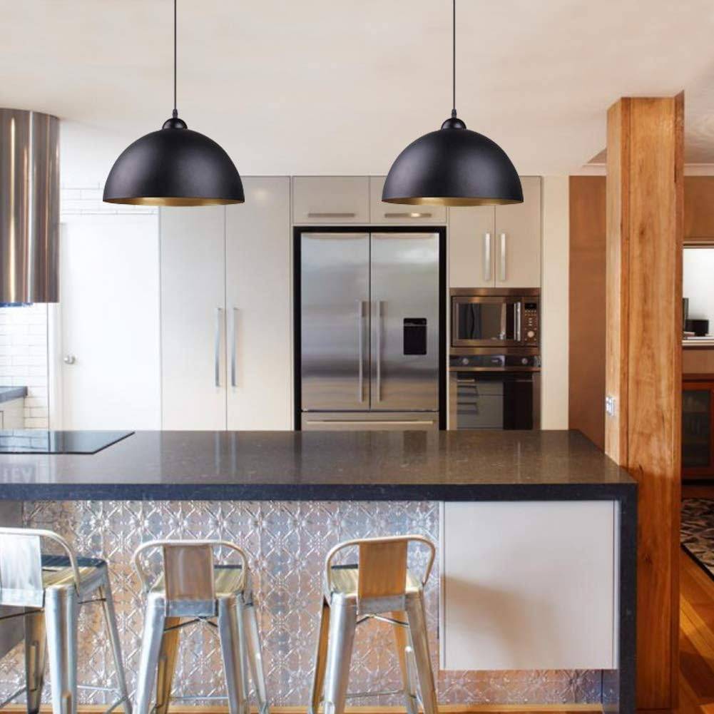 Black Dome Pendant Lights with Gold Interior - Set of 2 - photo 2