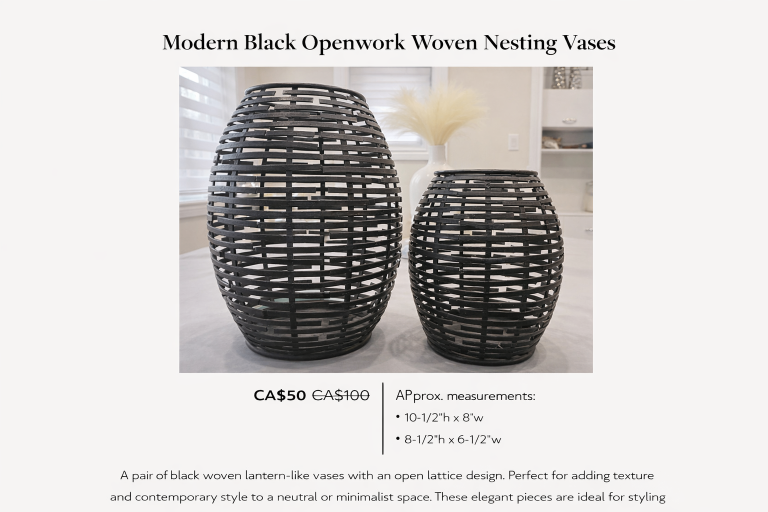 Modern Black Openwork Woven Nesting Vases - photo 2