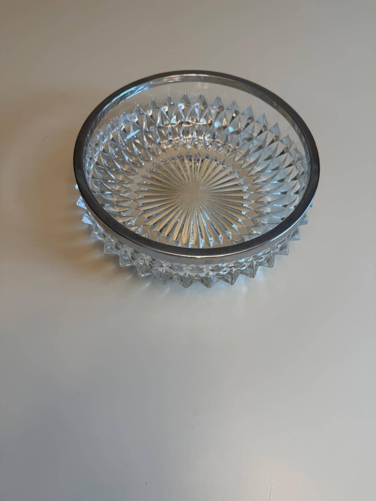 Glass Bowl with chrome Rim - 8.5 inch diameter