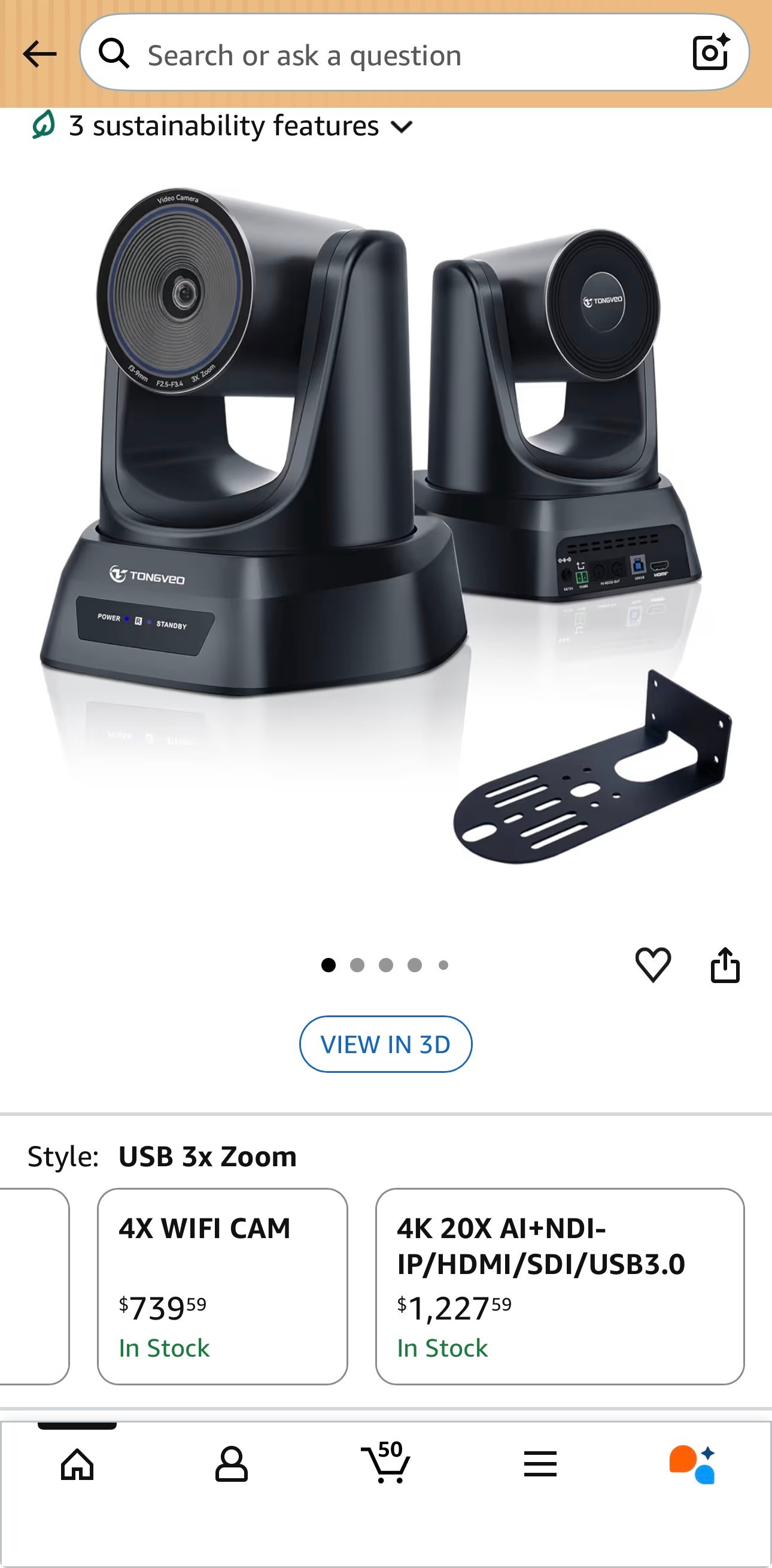 PTZ Camera 3x Optical Zoom USB3.0 HDMI 114° Universal 350° Movem