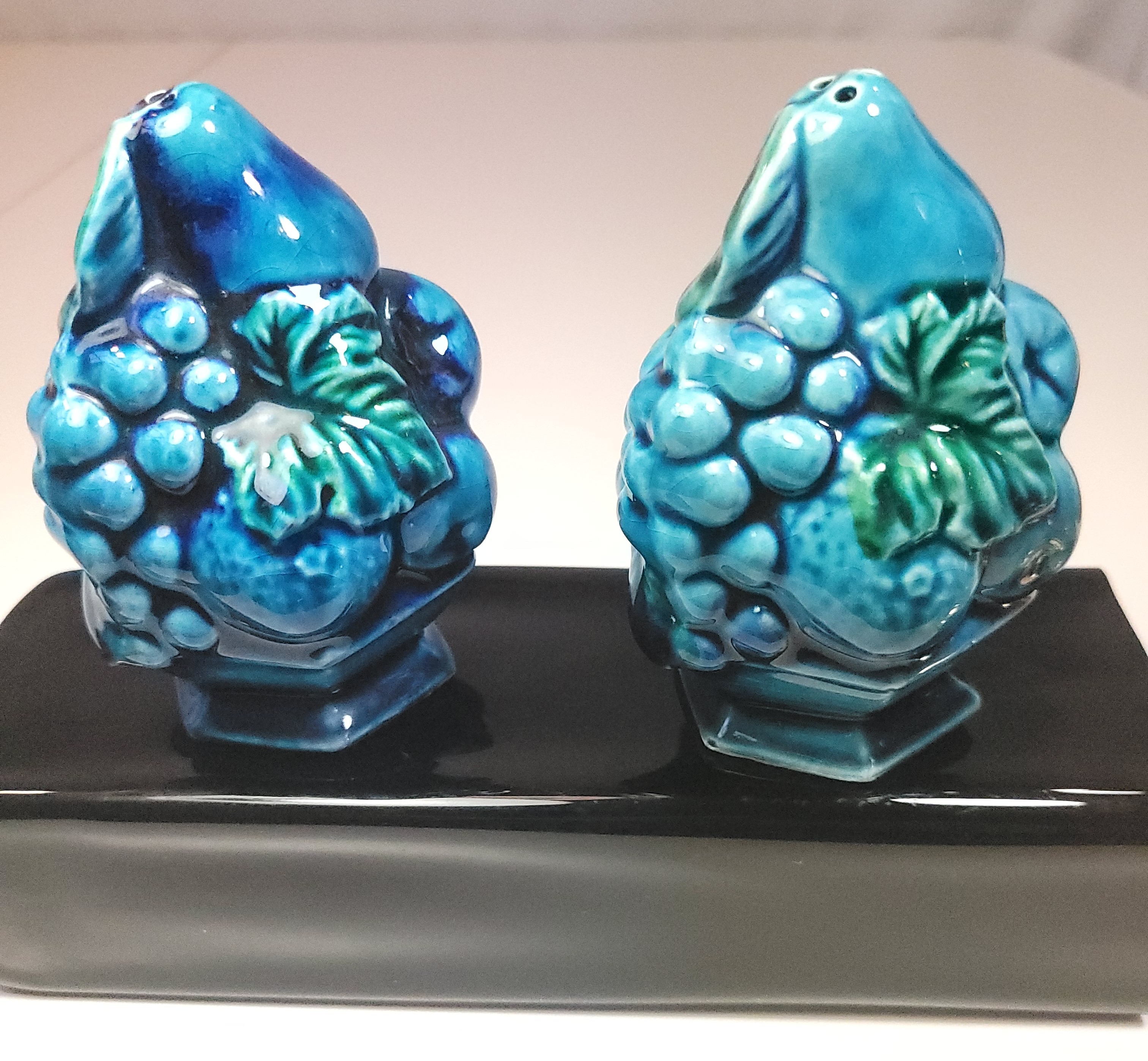 60s Inarco Mood Indigo Salt & Pepper Shakers Cobalt Blue Japan