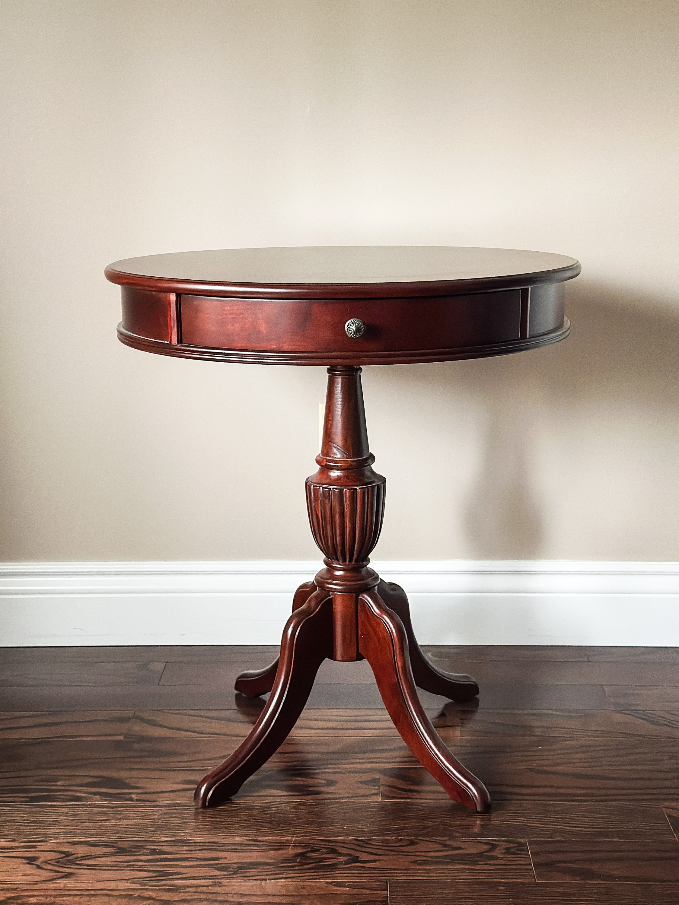 Round Solid Wood Mahogany Side Table