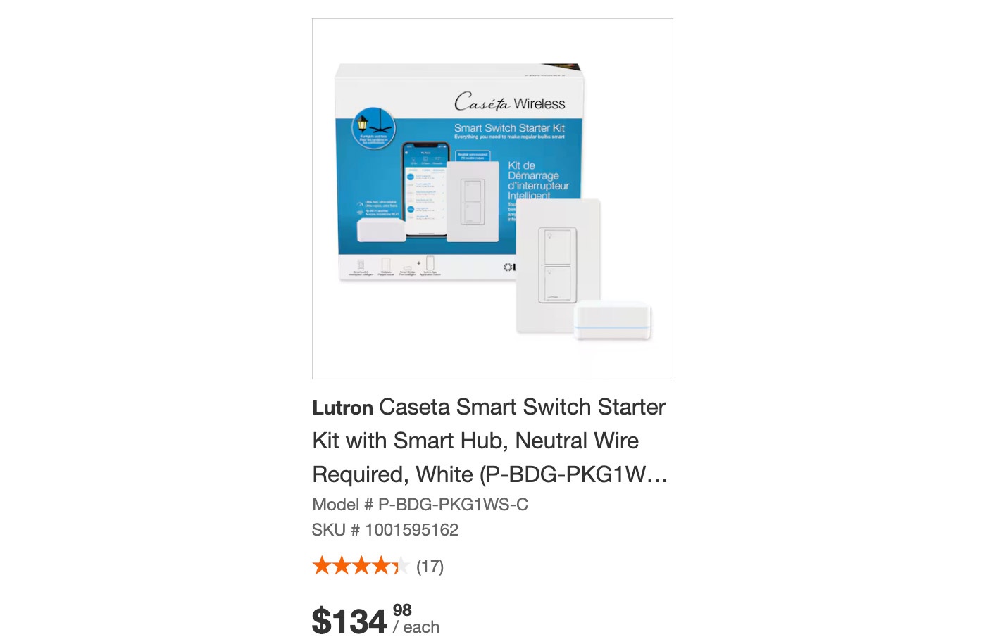 Lutron Caseta switch starter kit, P-BDG-PKG1WS-C - photo 3