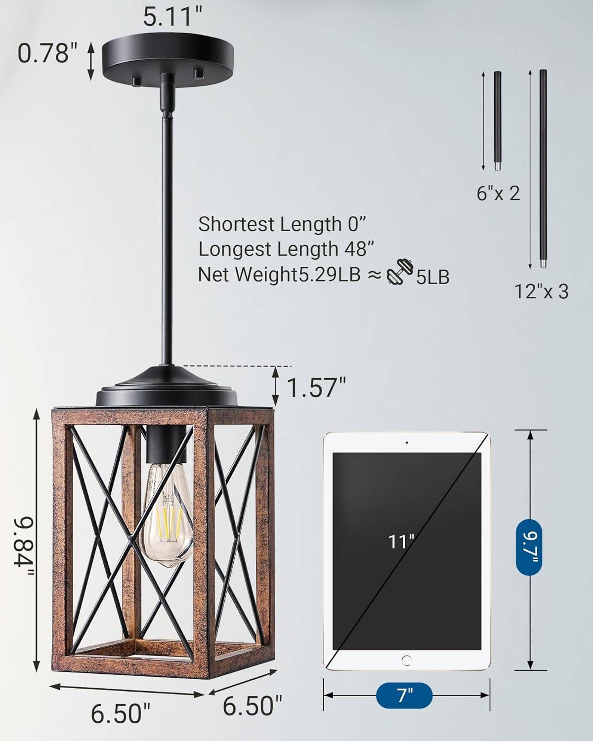 Farmhouse Pendant Light Fixture - Rustic Wood and Metal - photo 4
