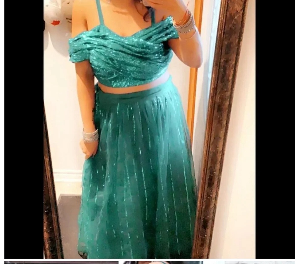Teal Sequin Crop Top and Skirt Set - photo 3