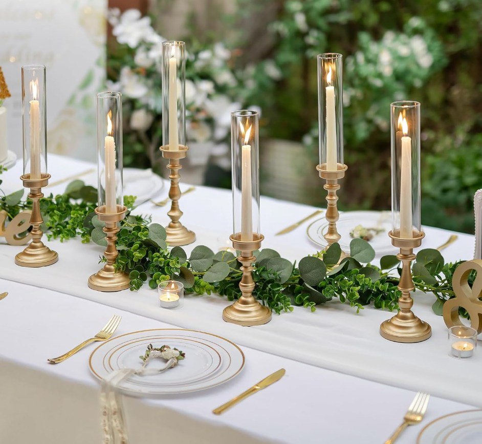 Gold Hurricane Taper Candle Holders with Glass Shade - Set of 3 - photo 3