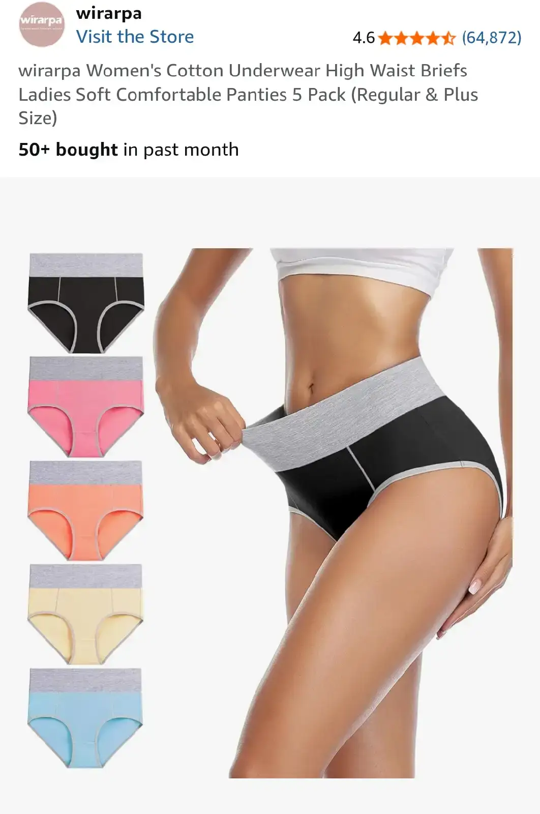 Wirarpa Women's Cotton Underwear High Waist Briefs 5 Pack
