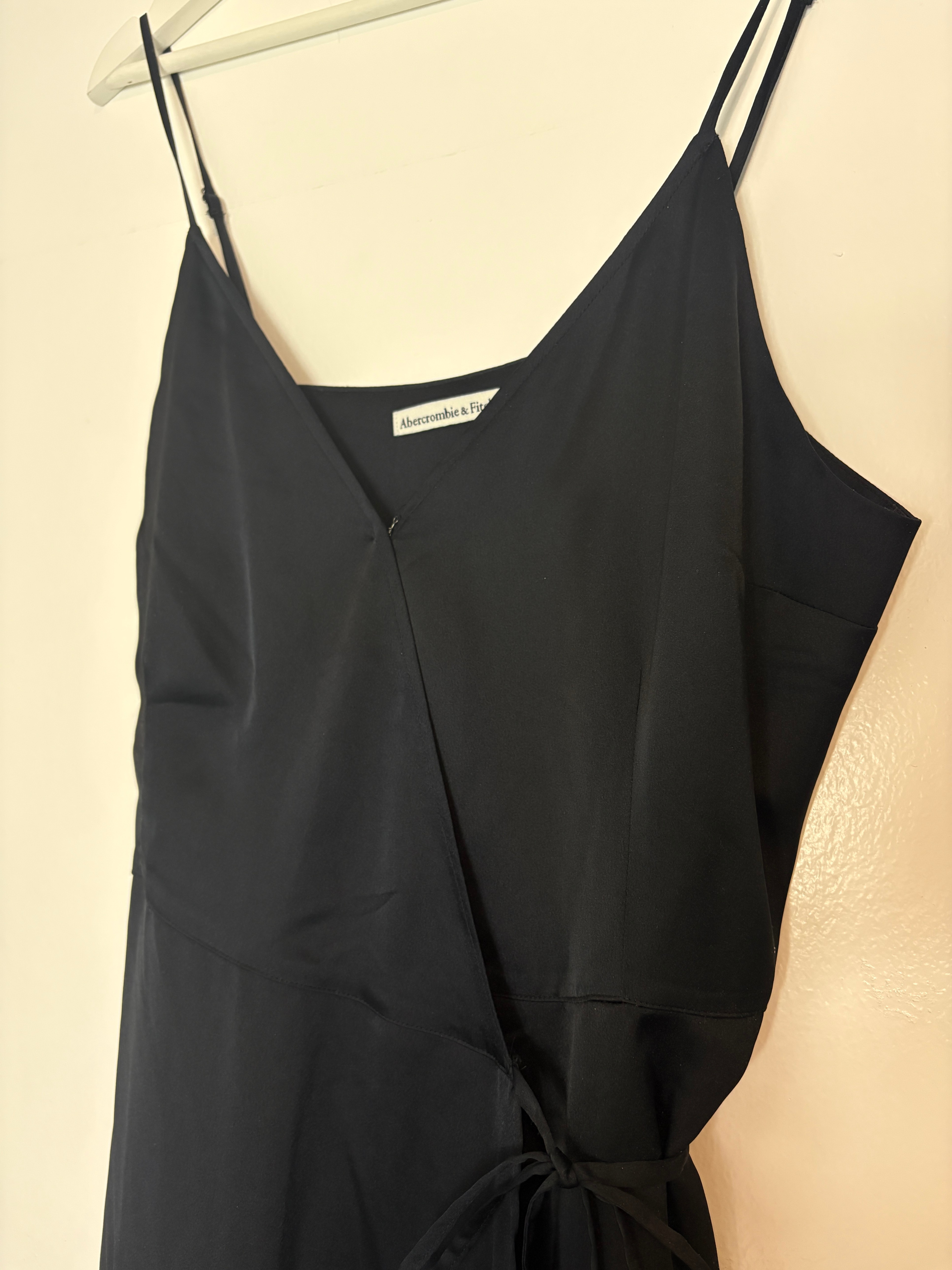 Abercrombie & Fitch Black Wrap Dress Size Large Satin Spaghetti - photo 5