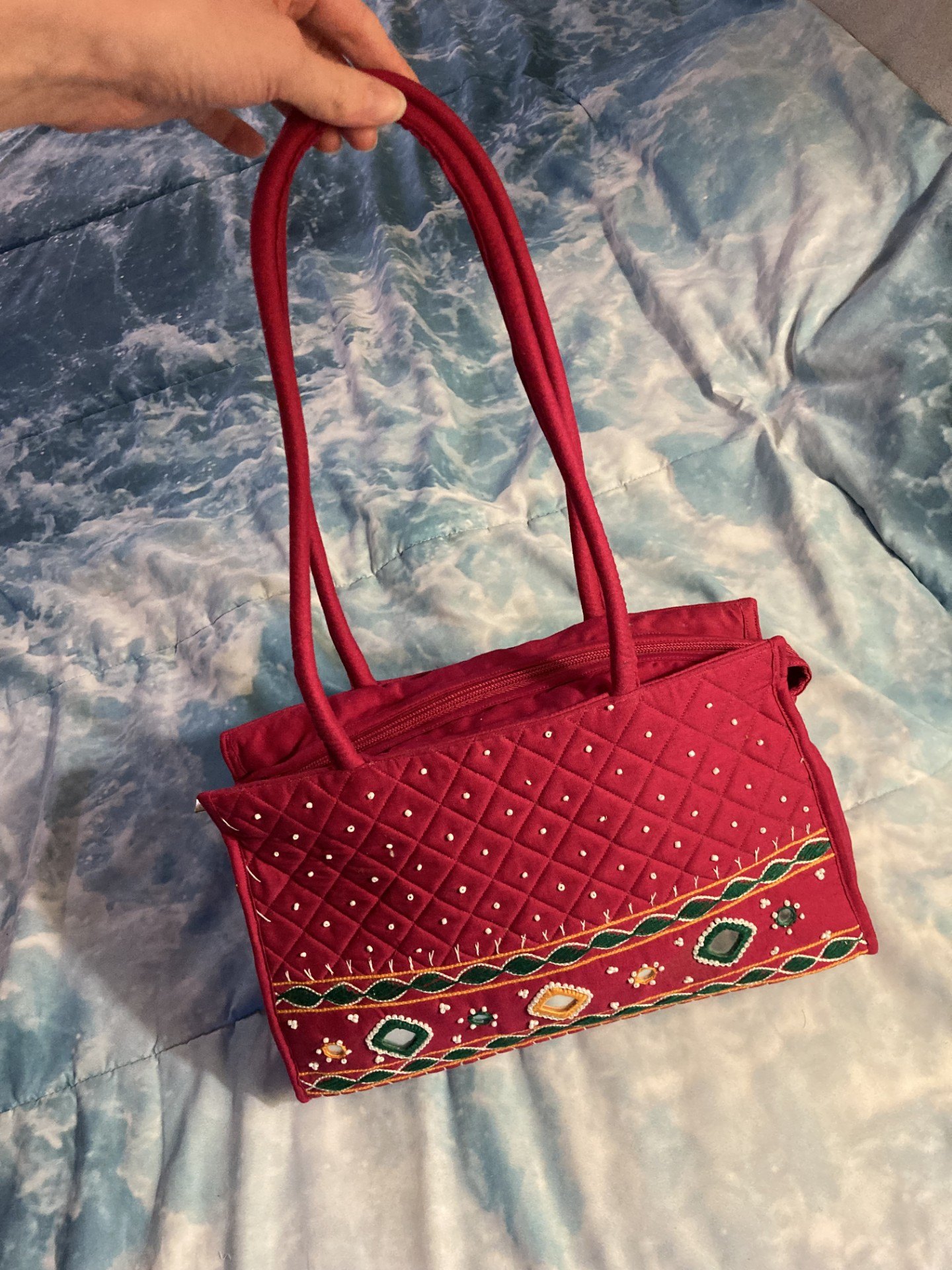 Beaded red fabric purse - photo 2