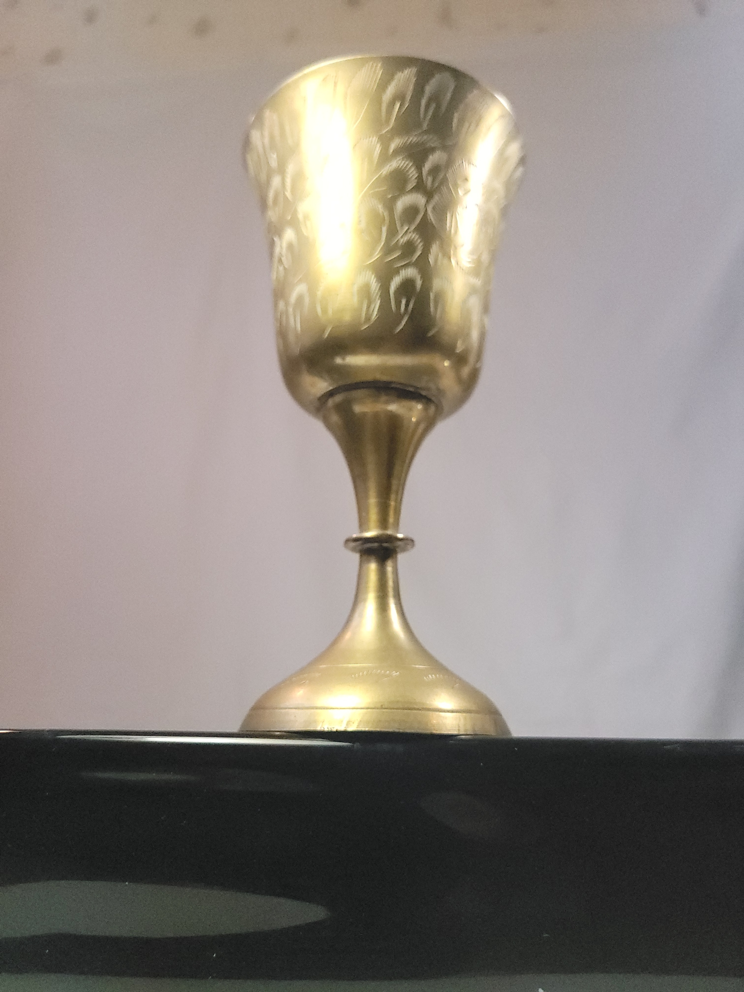 Vintage 1970s Etched Brass Goblet | Hand-Engraved Floral Indian - photo 5