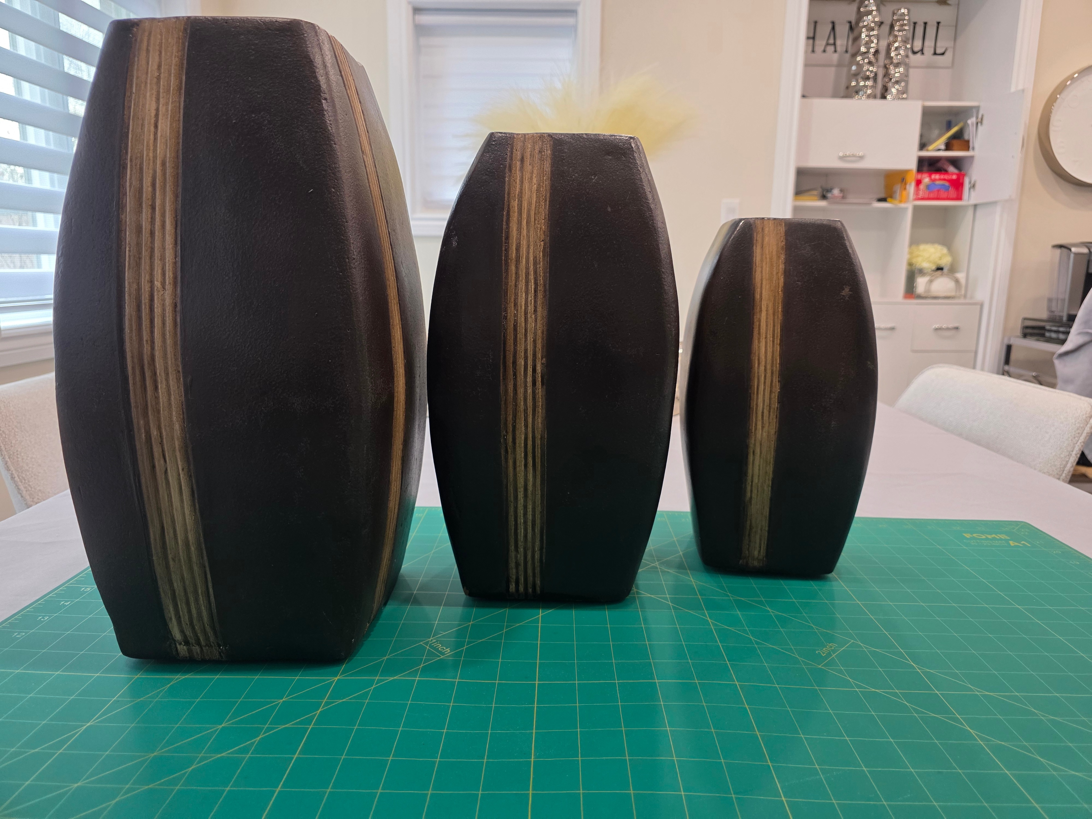 Artisan Sculptural Vases – Designer Espresso Inlay Trio - photo 3