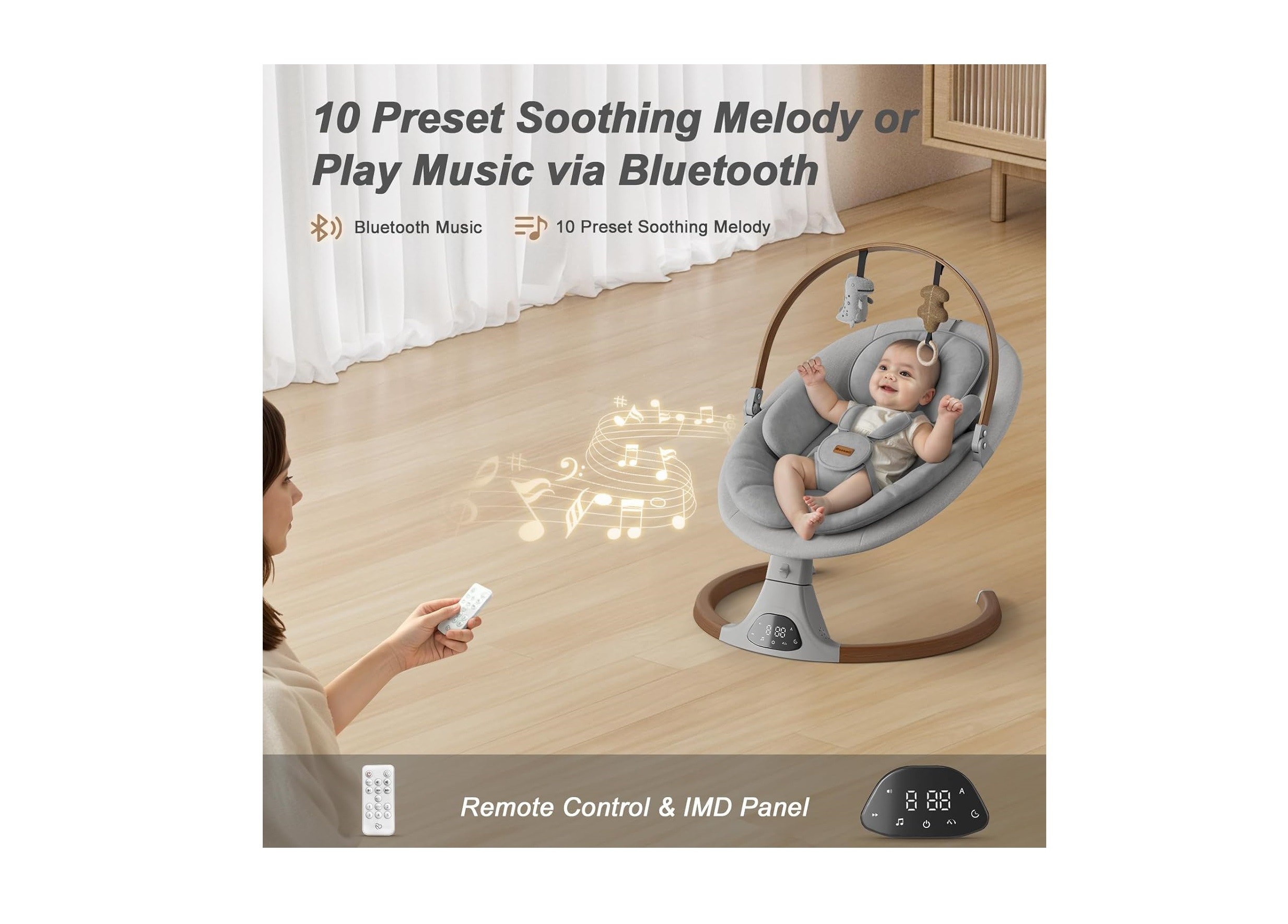 New Monamii Electric Baby Swing, Bluetooth, 5 Speeds with Remote - photo 5