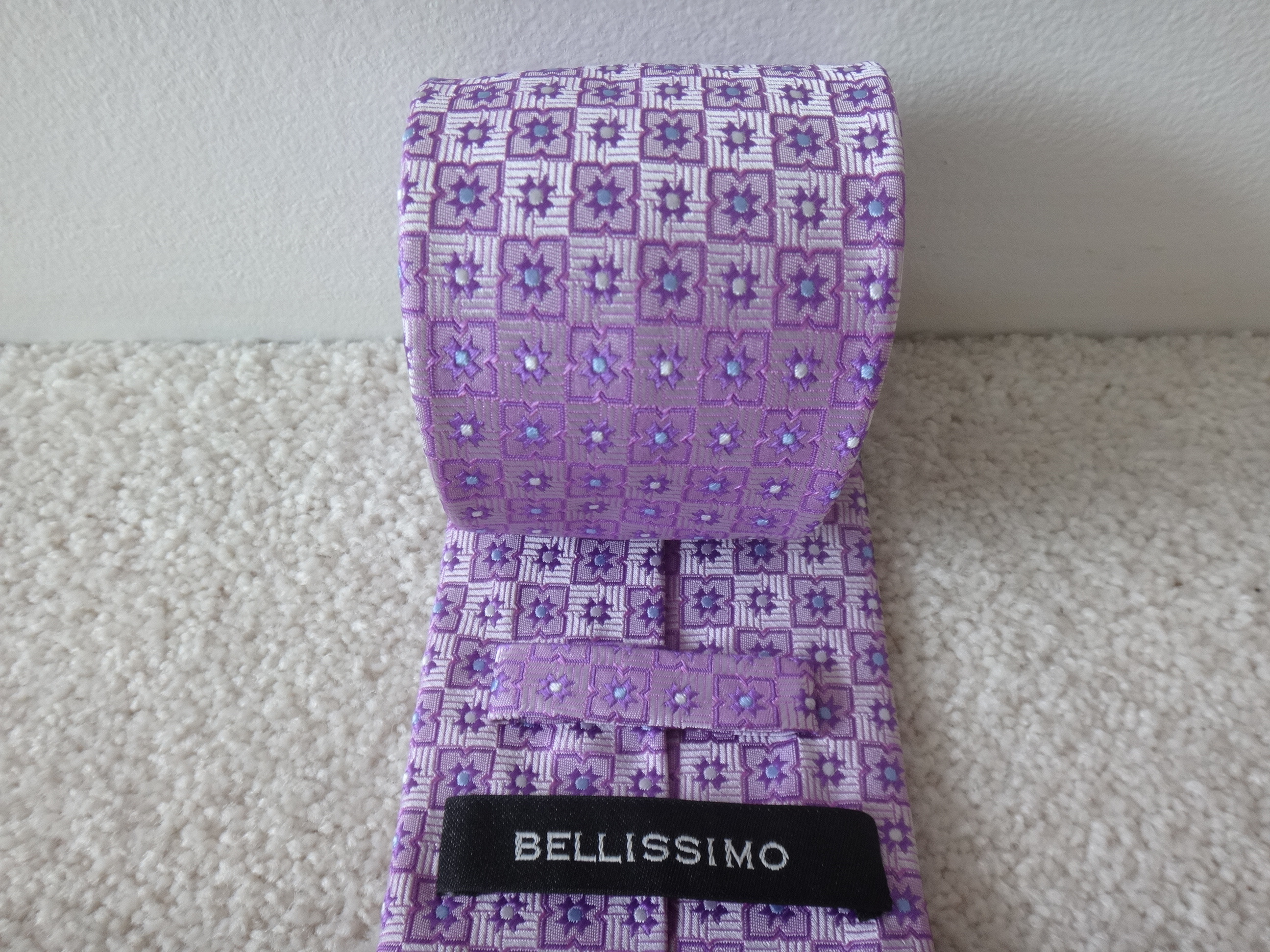 ✅🆕BELLISSIMO Pink and Blue Pattern Silk Tie NEW - photo 3