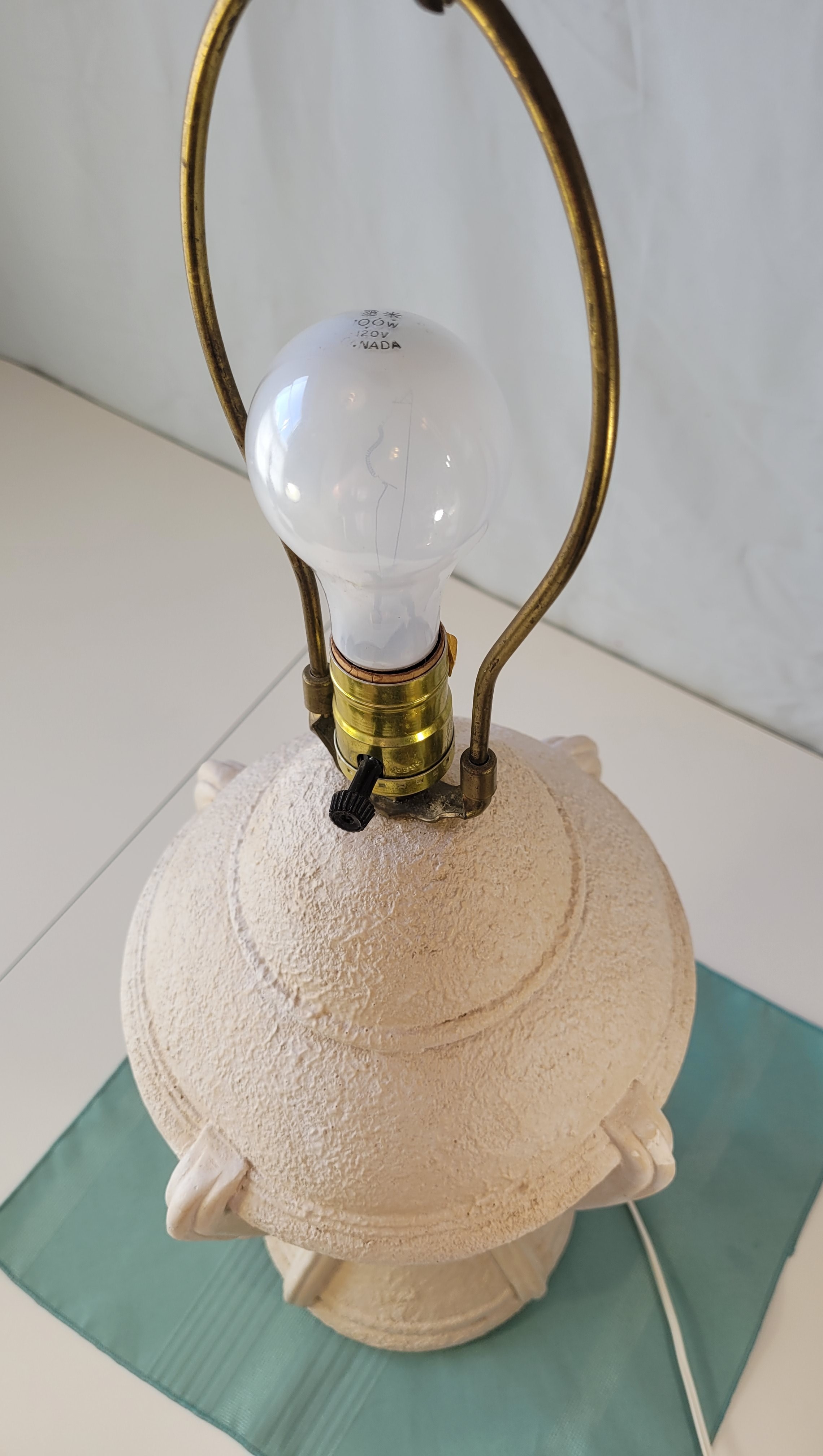 Large Textured Plaster Table Lamp Heavy 80s Brutalist Decor 29" - photo 2