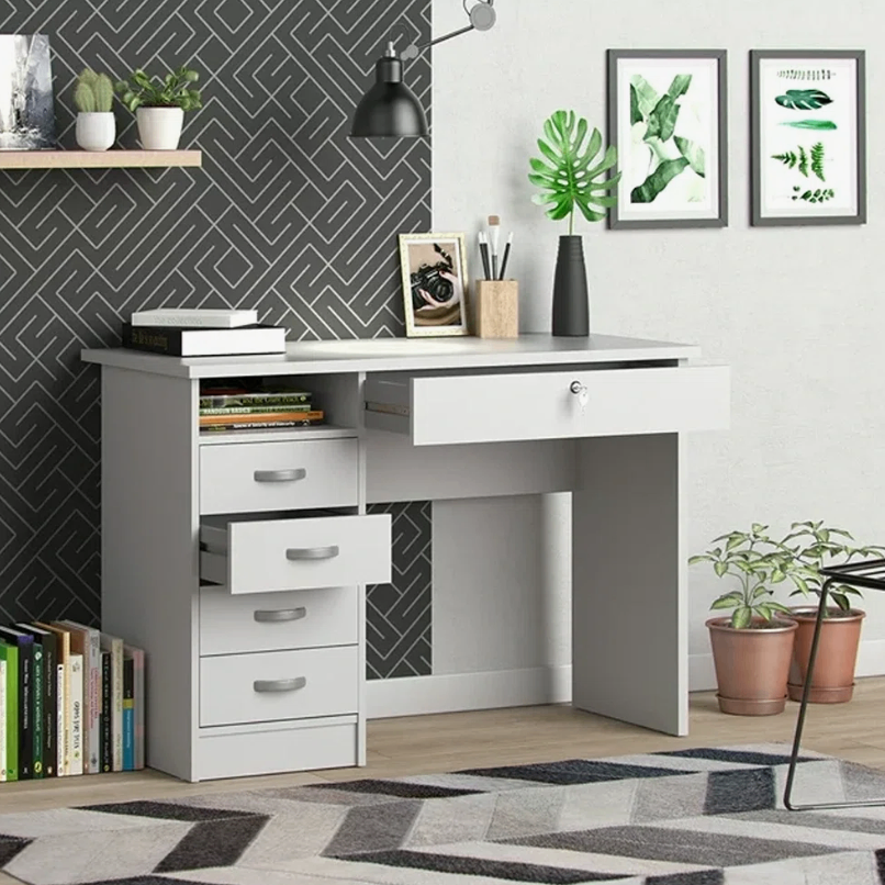 White Desk with 5 Drawers and Lockable Top Drawer - NEW IN BOX - photo 2