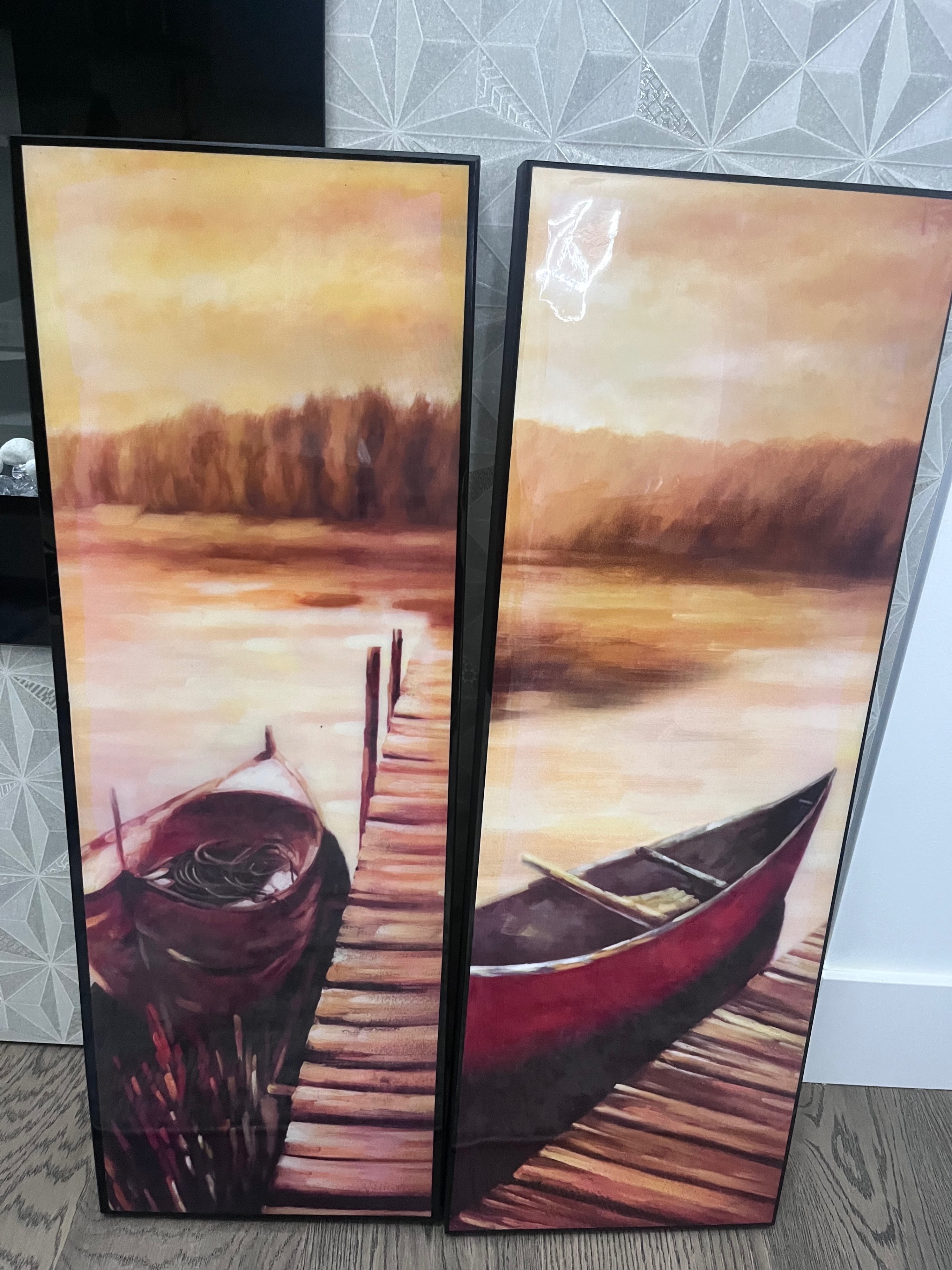 stunning 2-panel lake sunset artwork captures the warmth of gold