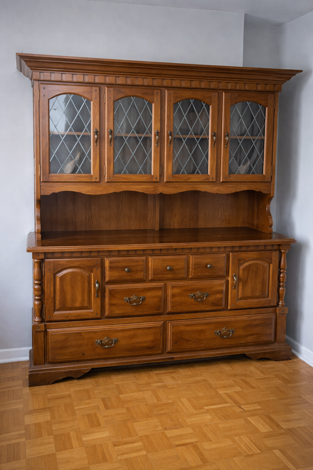 Vintage Solid Wood Hutch & Buffet Cabinet (2-Piece) – $50