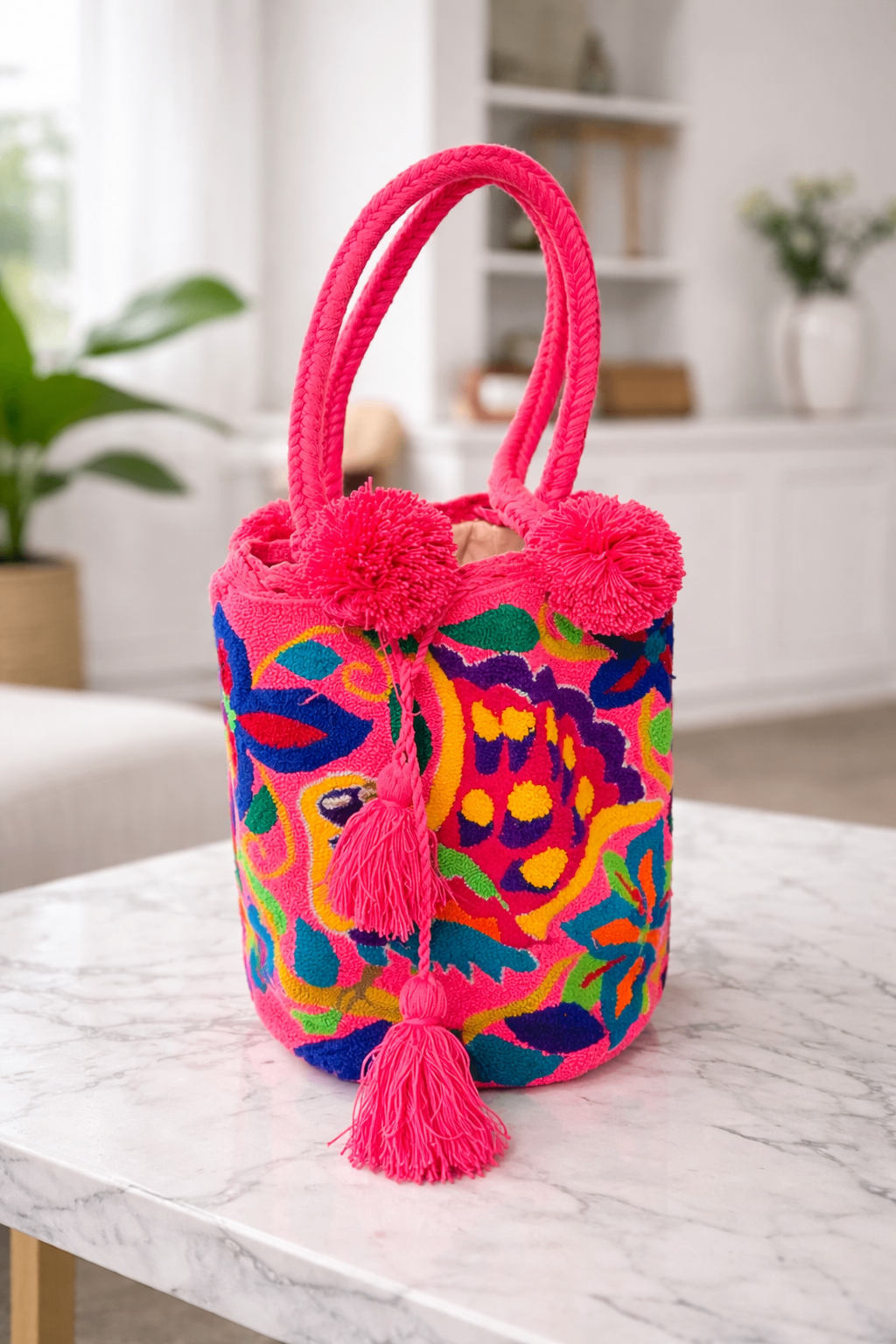 Pink Colorful Woven Bag