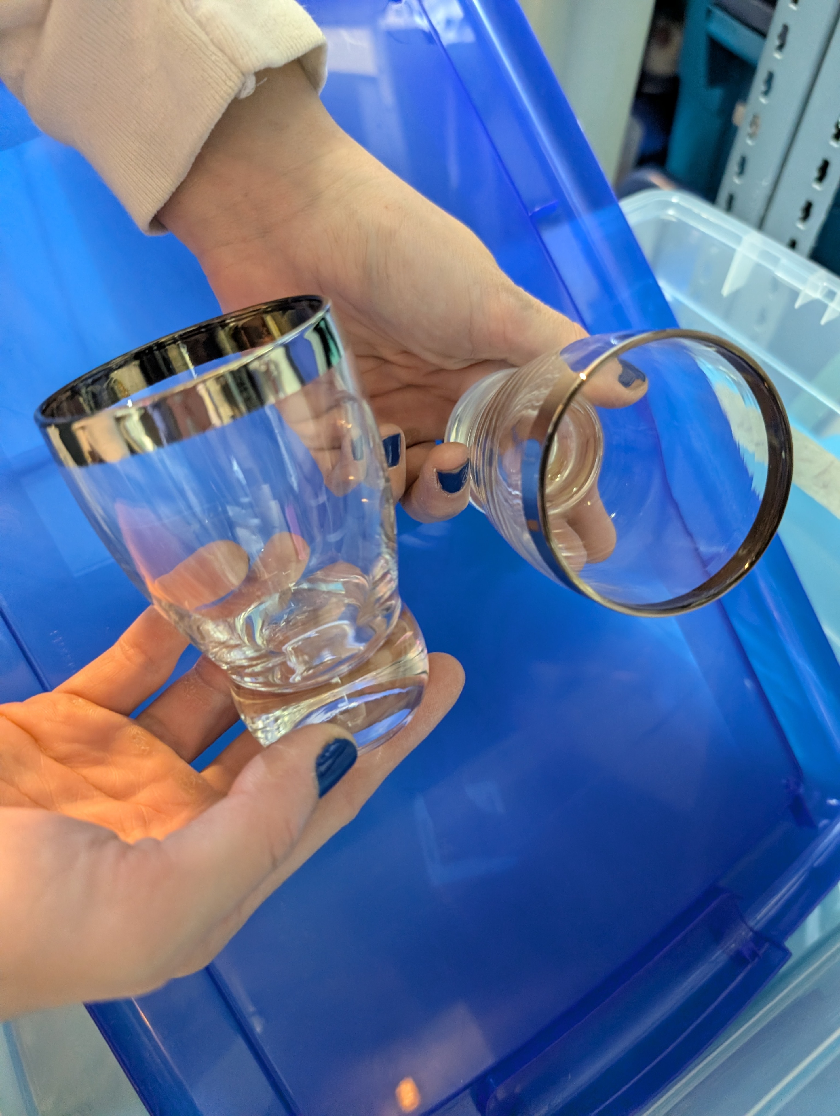 12 Silver Rimmed Vintage Glasses