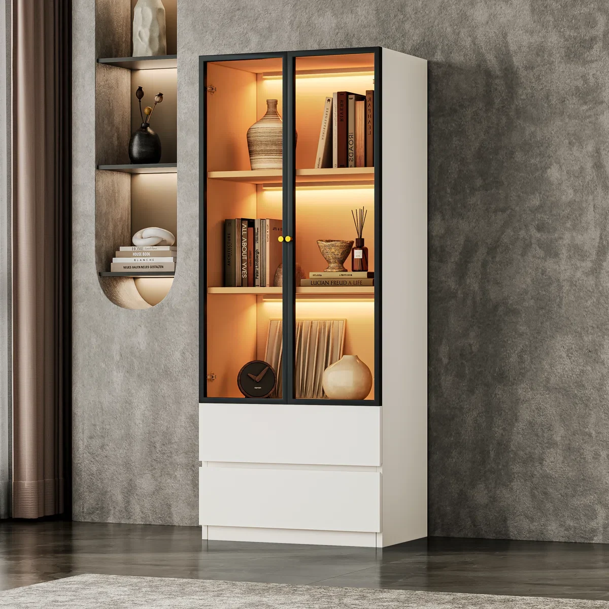 63" White 3-Tier + 2 Drawers Display Cabinet - photo 2