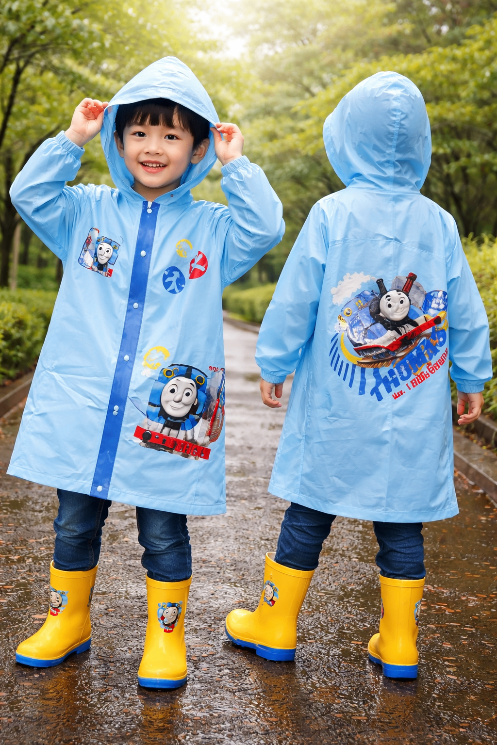 Kids Raincoat – Ages 3–8(Cartoon Train Design)