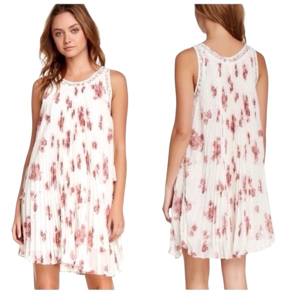 Free People Gardenia Combo Ivory Pink Floral Lace Tent Dress S