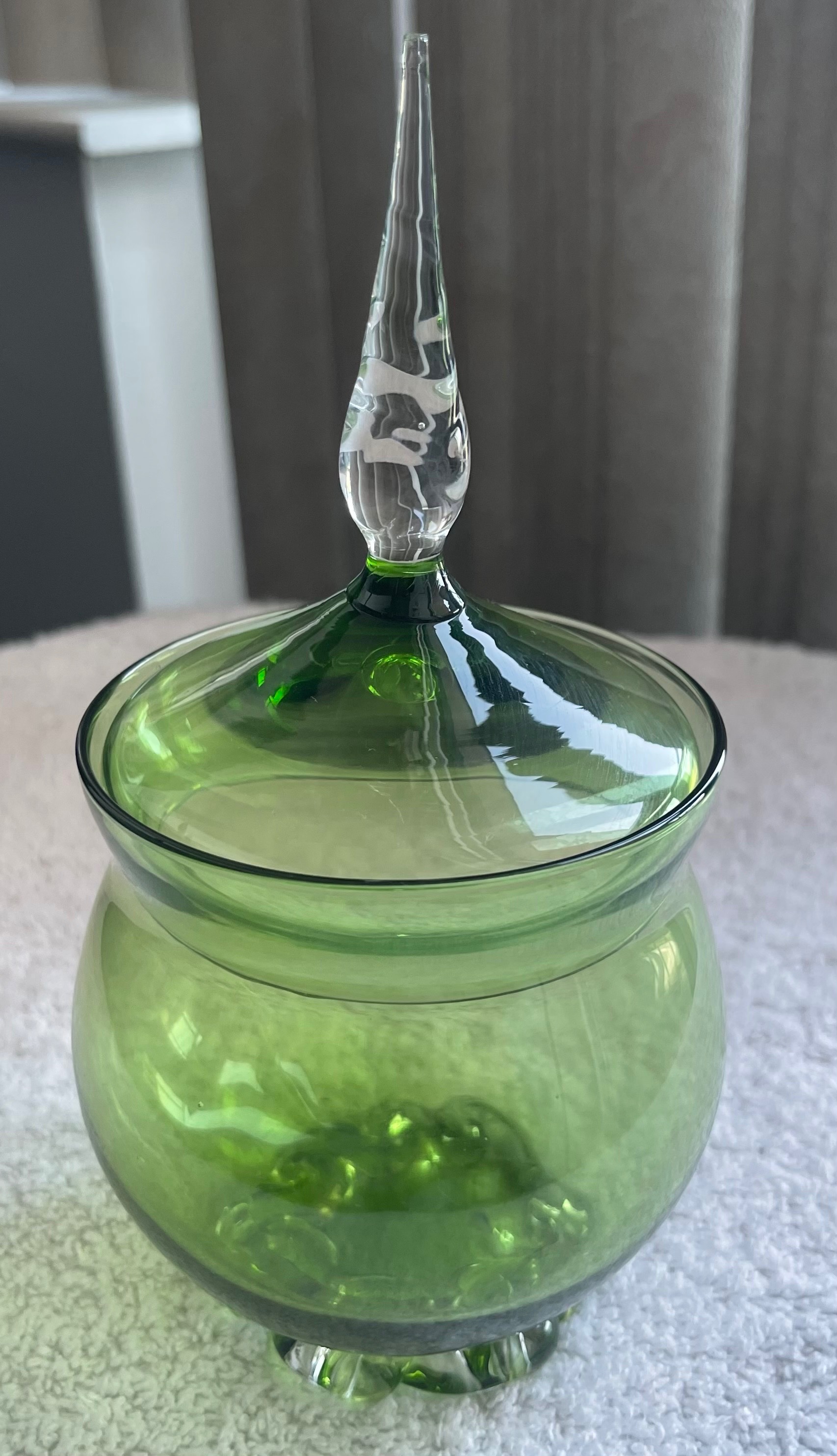 MCM Olive Green Honeycomb Glass Lidded Jar