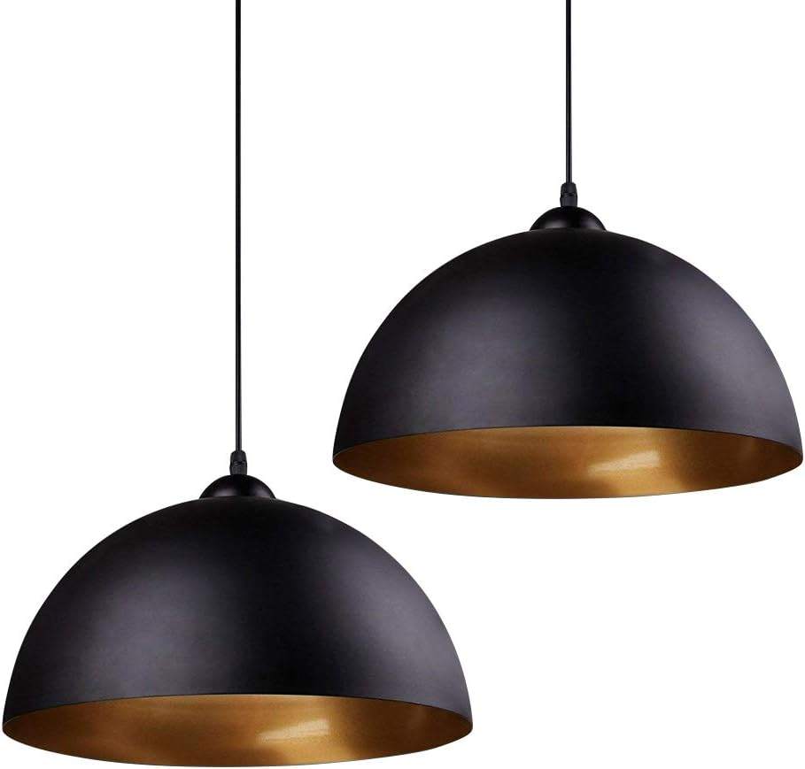 Black Dome Pendant Lights with Gold Interior - Set of 2 - photo 4