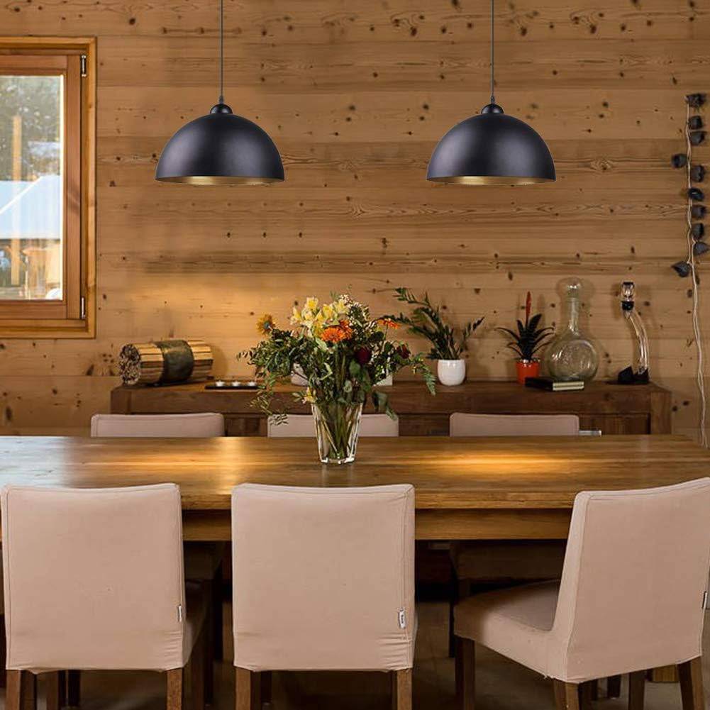 Black Dome Pendant Lights with Gold Interior - Set of 2