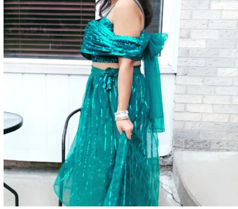 Teal Sequin Crop Top and Skirt Set - photo 4