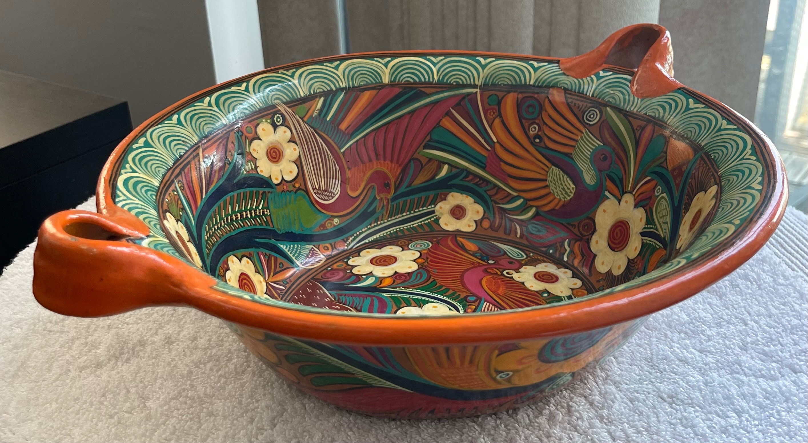 Vintage 12" Mexican Hand-Painted Serving Bowl
