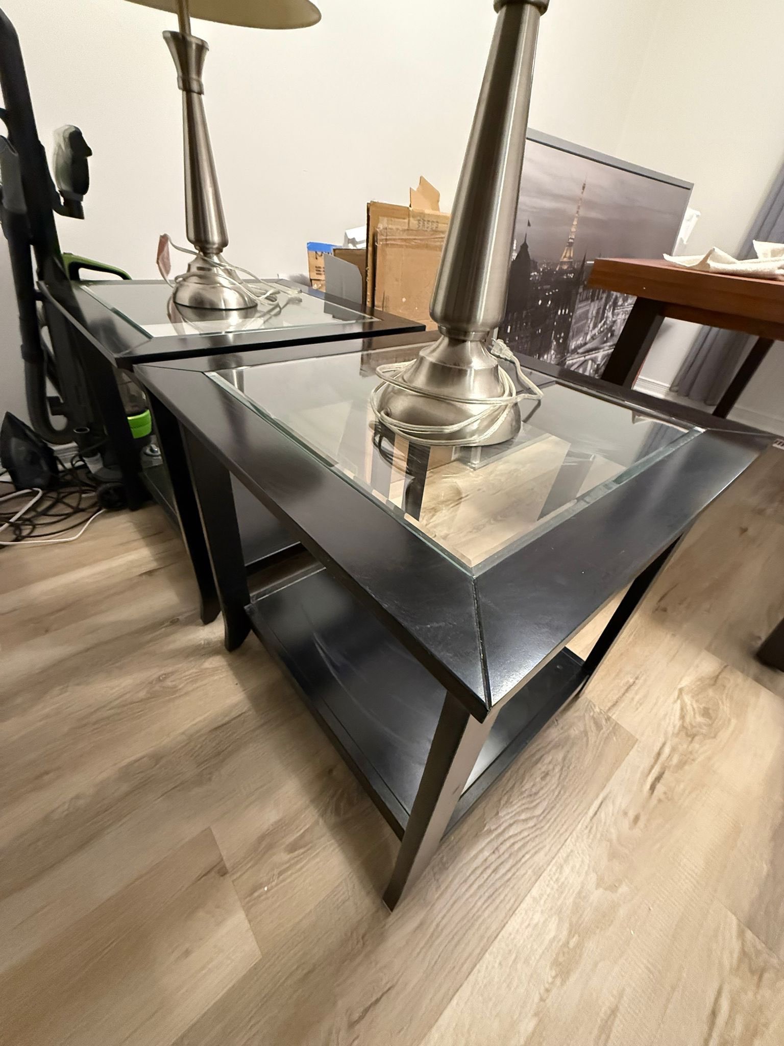 Black End Table with Glass Top