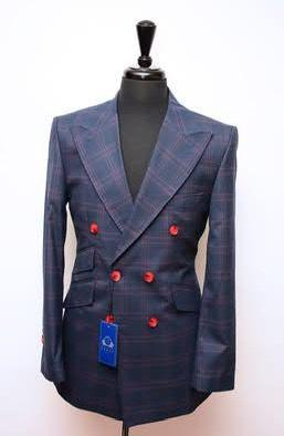 Men’s Navy Suit with Red Stripes – Stylish Designer Formal Suit