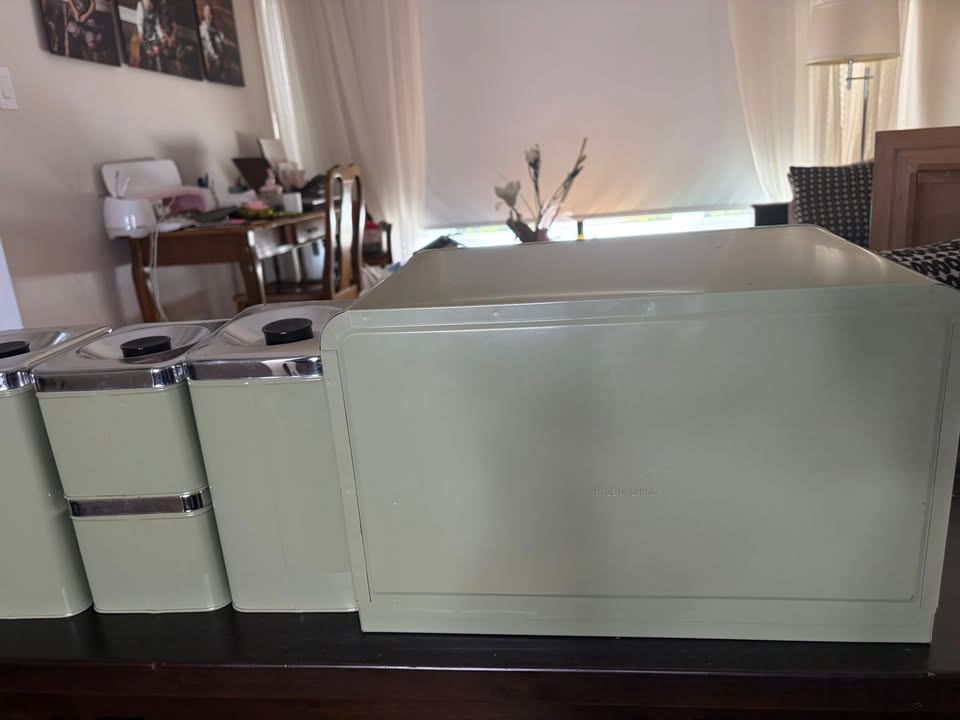 1960's Set of 5 Pieces-Green Steel Bread Box With Tea Coffee - photo 2