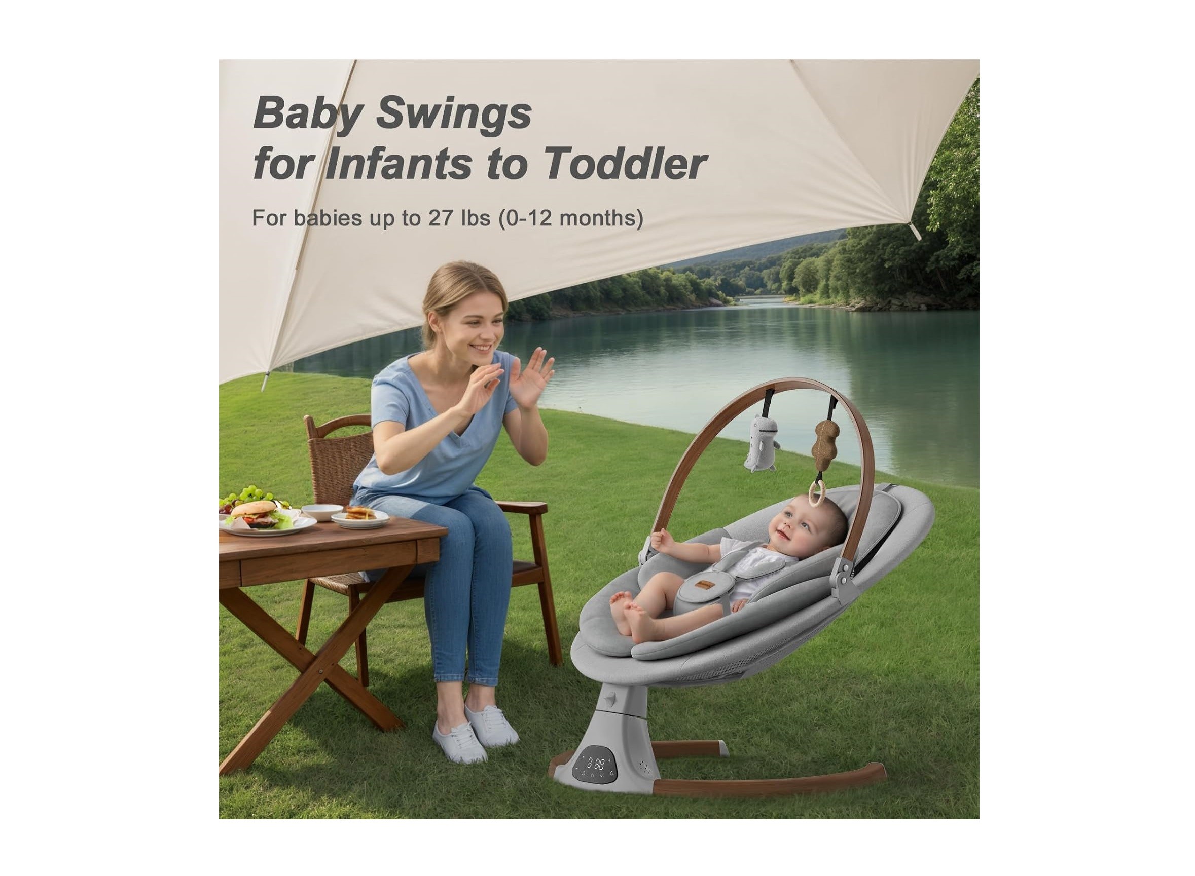 New Monamii Electric Baby Swing, Bluetooth, 5 Speeds with Remote - photo 2