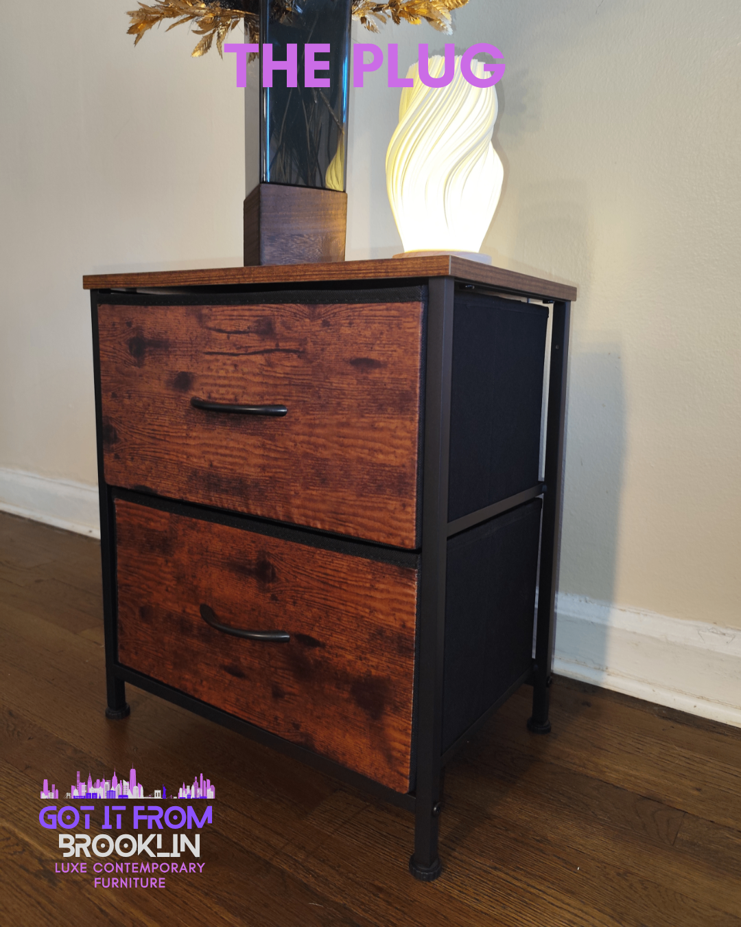 NEW Modern 3pc Set: Fabric Nightstand + Lamp + Vase Pampas Decor - photo 3