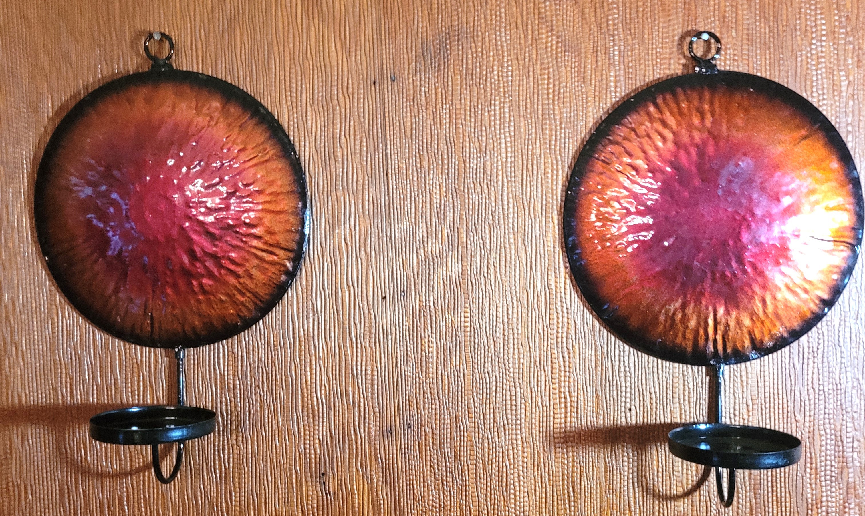Set of 2 Sunburst Hammered Metal Wall Sconces - 9.25" Diameter - photo 4