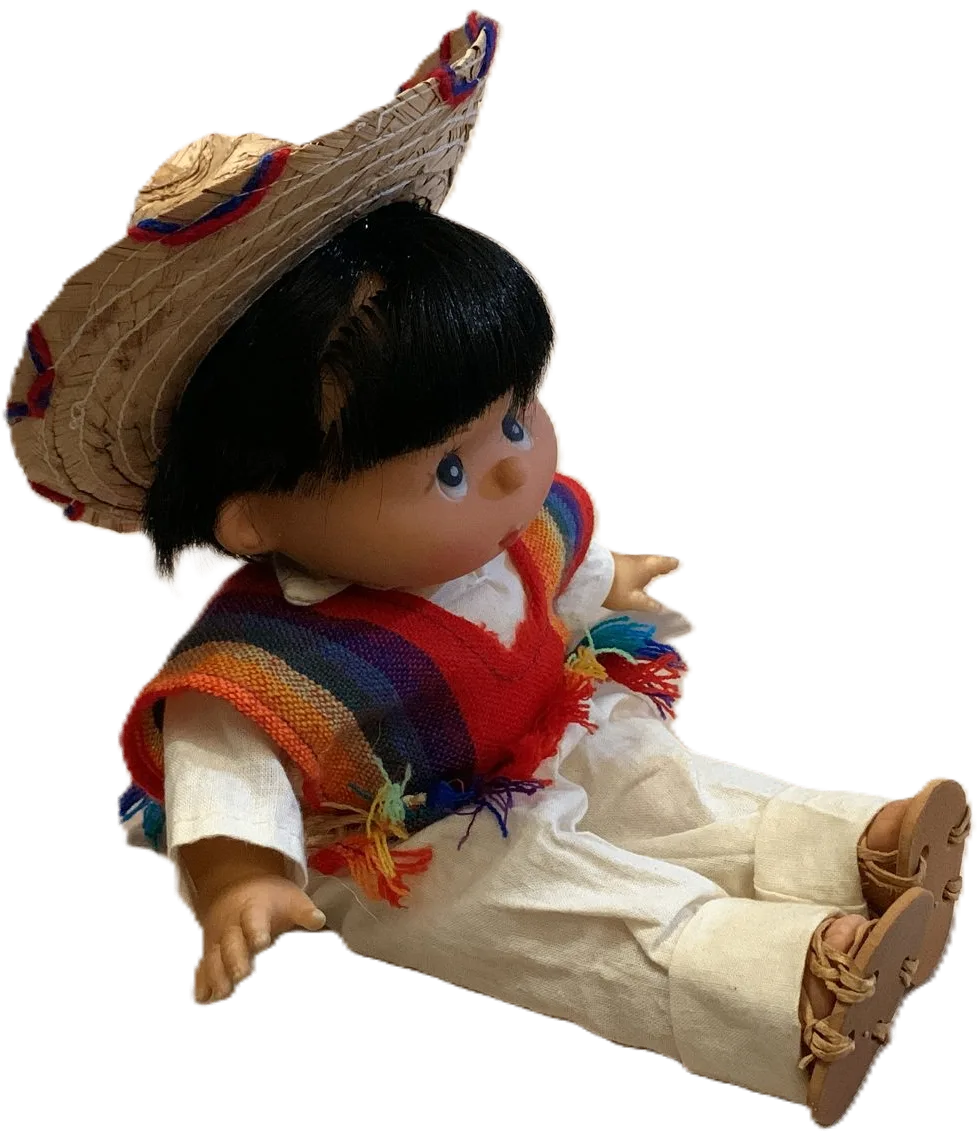Mexican Folk Boy Doll with Sombrero and Poncho - photo 5