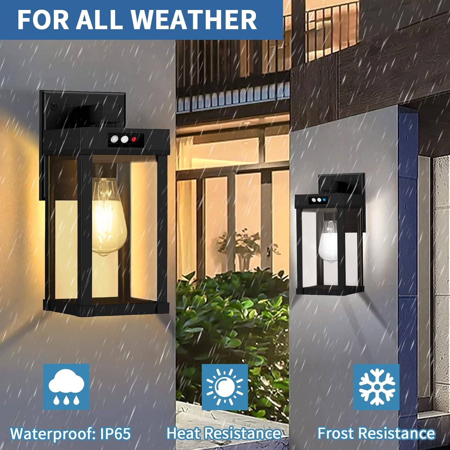 Outdoor Wall Lights with Motion Sensor - Black Metal