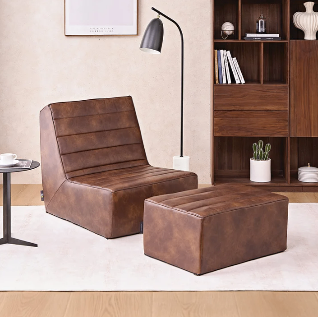 Brown Faux Leather Armchair and Ottoman Set - New in box