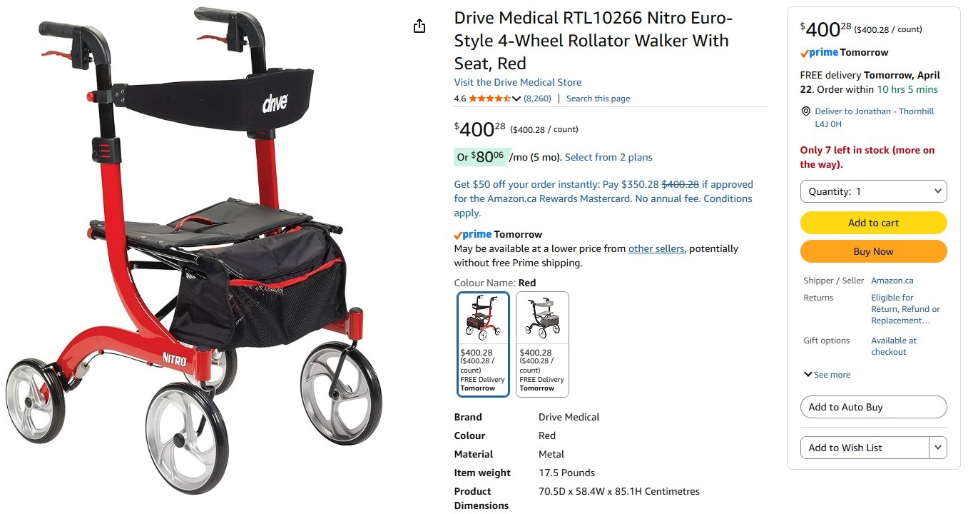 Drive Medical Nitro Euro Style Walker Rollator, Tall, Red (NEW) - photo 2