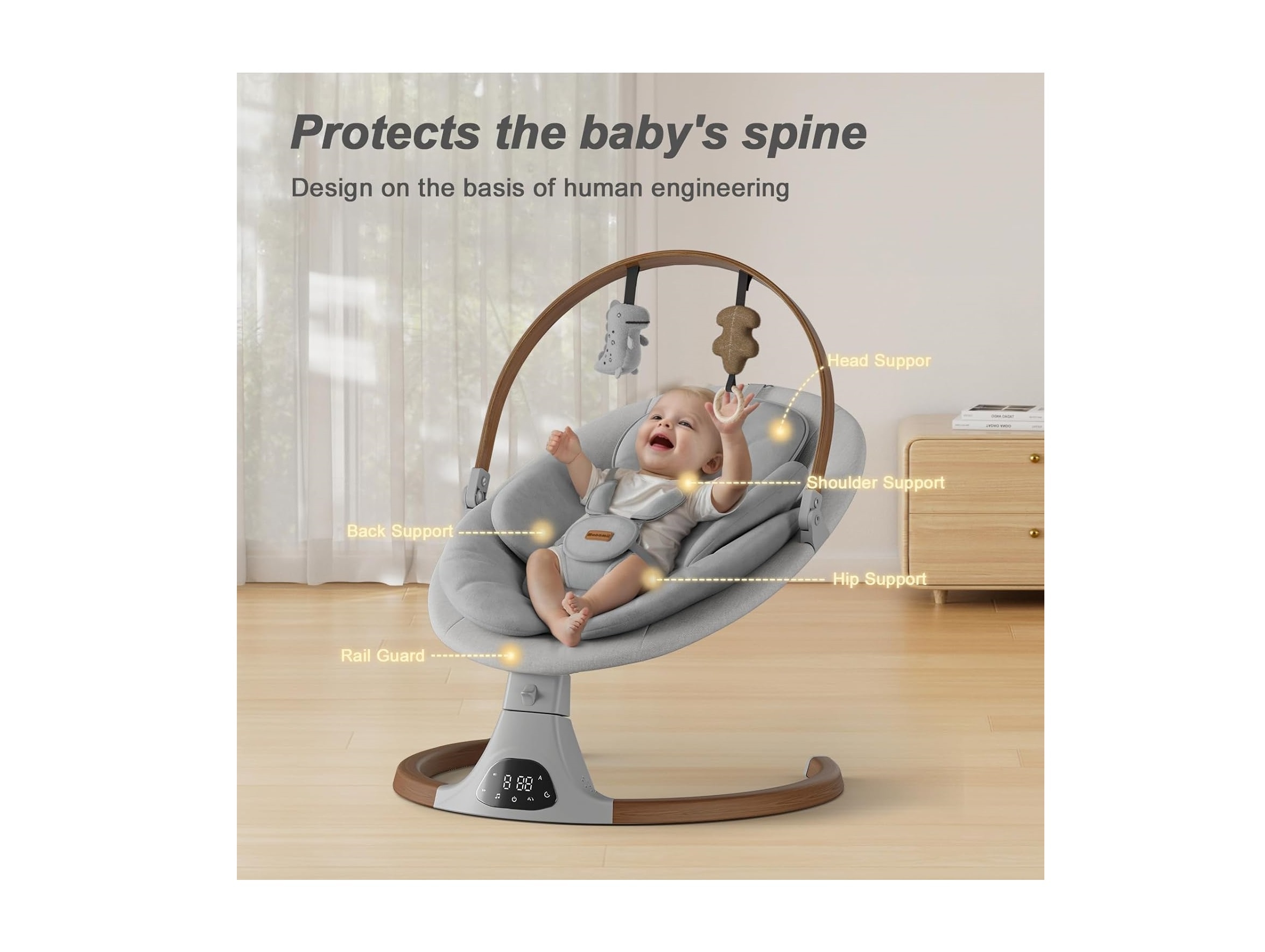 New Monamii Electric Baby Swing, Bluetooth, 5 Speeds with Remote - photo 3