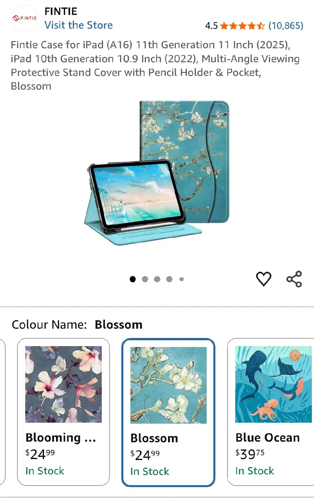 Fintie Case for iPad 11" (2025) & 10.9" (2022) Blossom