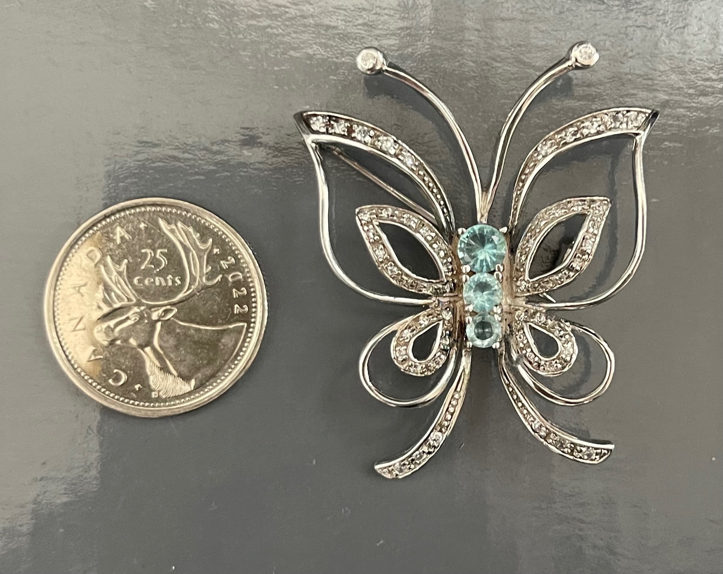 Sterling Silver & Blue Topaz & CZ Butterfly Brooch - 11g - photo 3