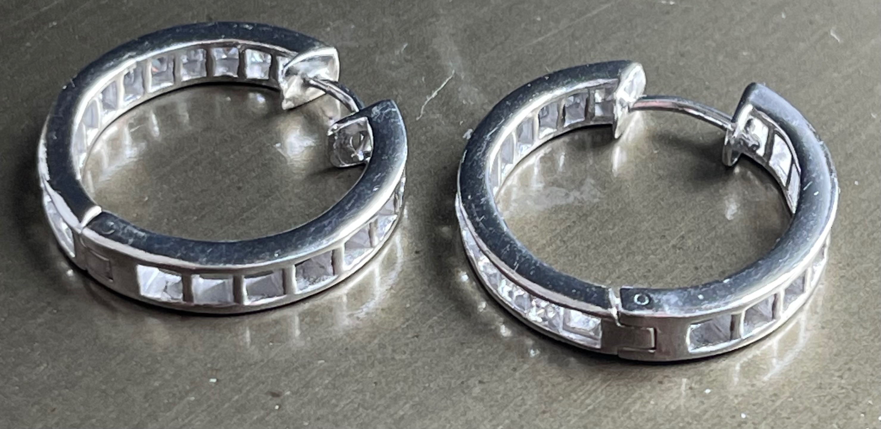 Vintage CZ Sterling Silver Channel-Set Huggie Hoop Earrings