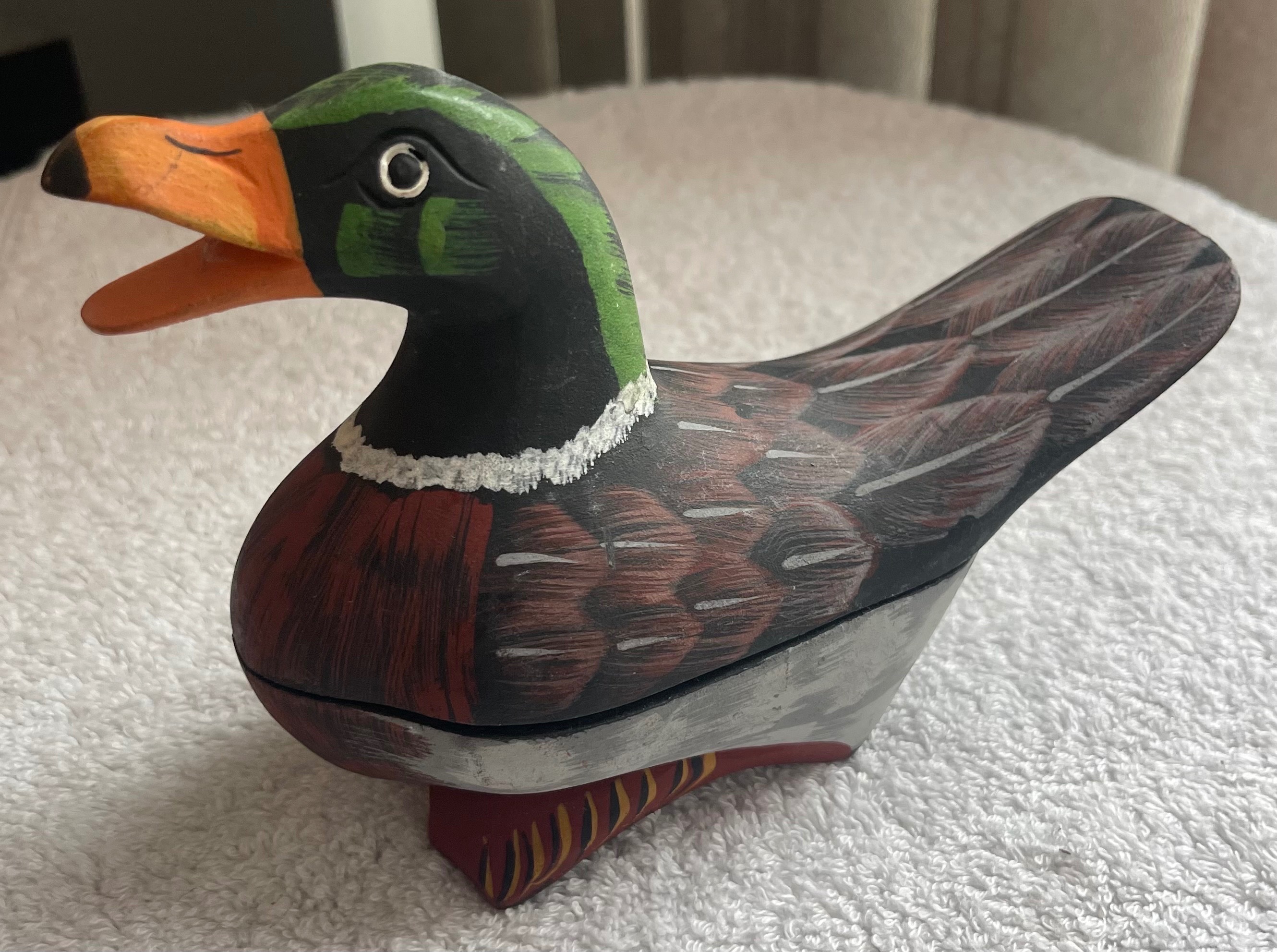 Vintage 7" Hand-Painted Wooden Duck Box